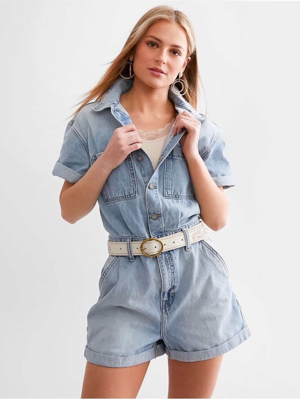Hidden Los Angeles Dylan Classic Denim Short Romper Light Wash Size Medium